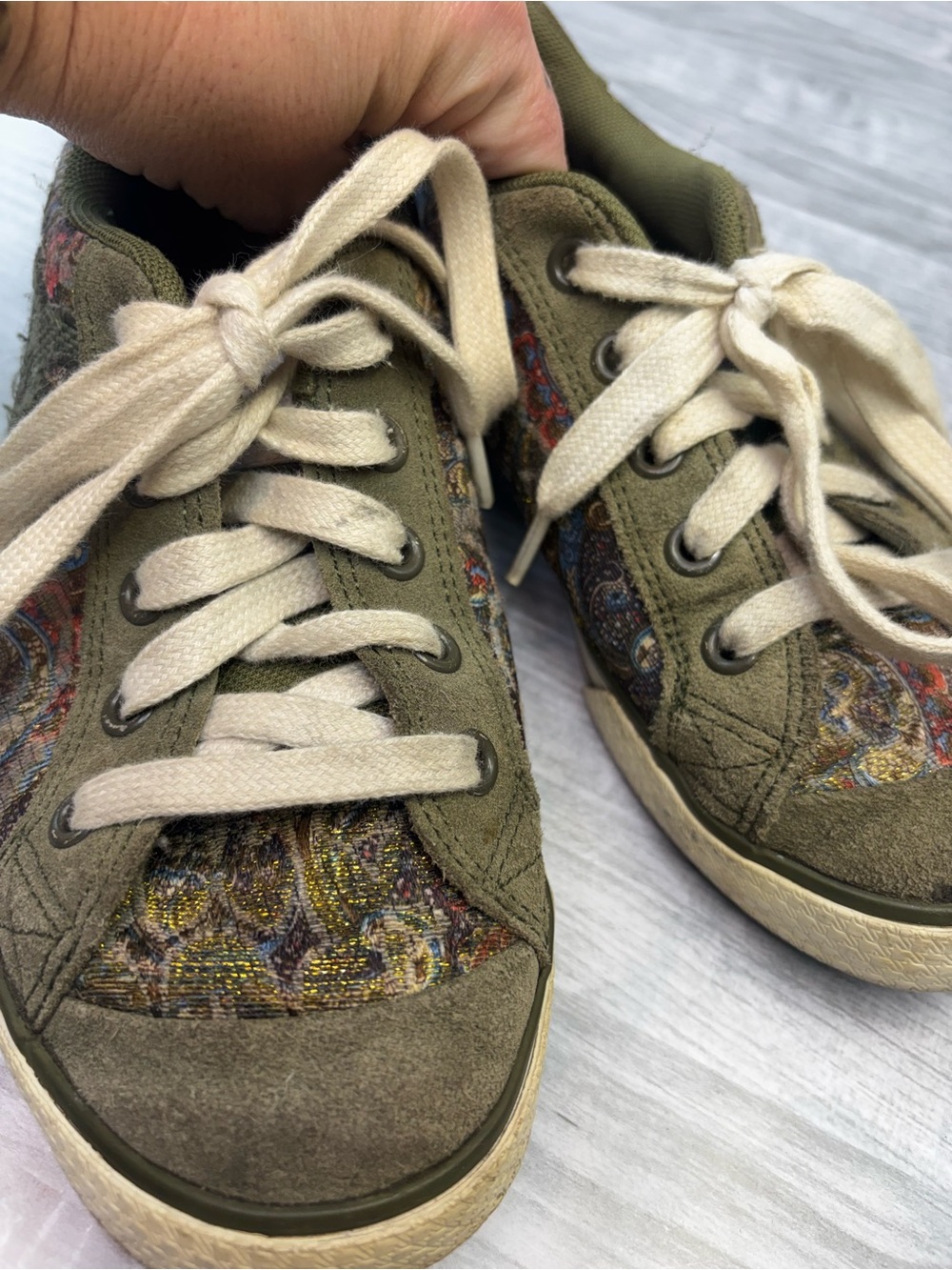 DC Women's Olive Paisley Canvas Embroidered Y2K Sneakers size 7.5 - Picture 15 of 16